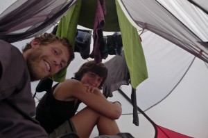 trying to dry clothes in our tent (doesn't work when there is no sun)